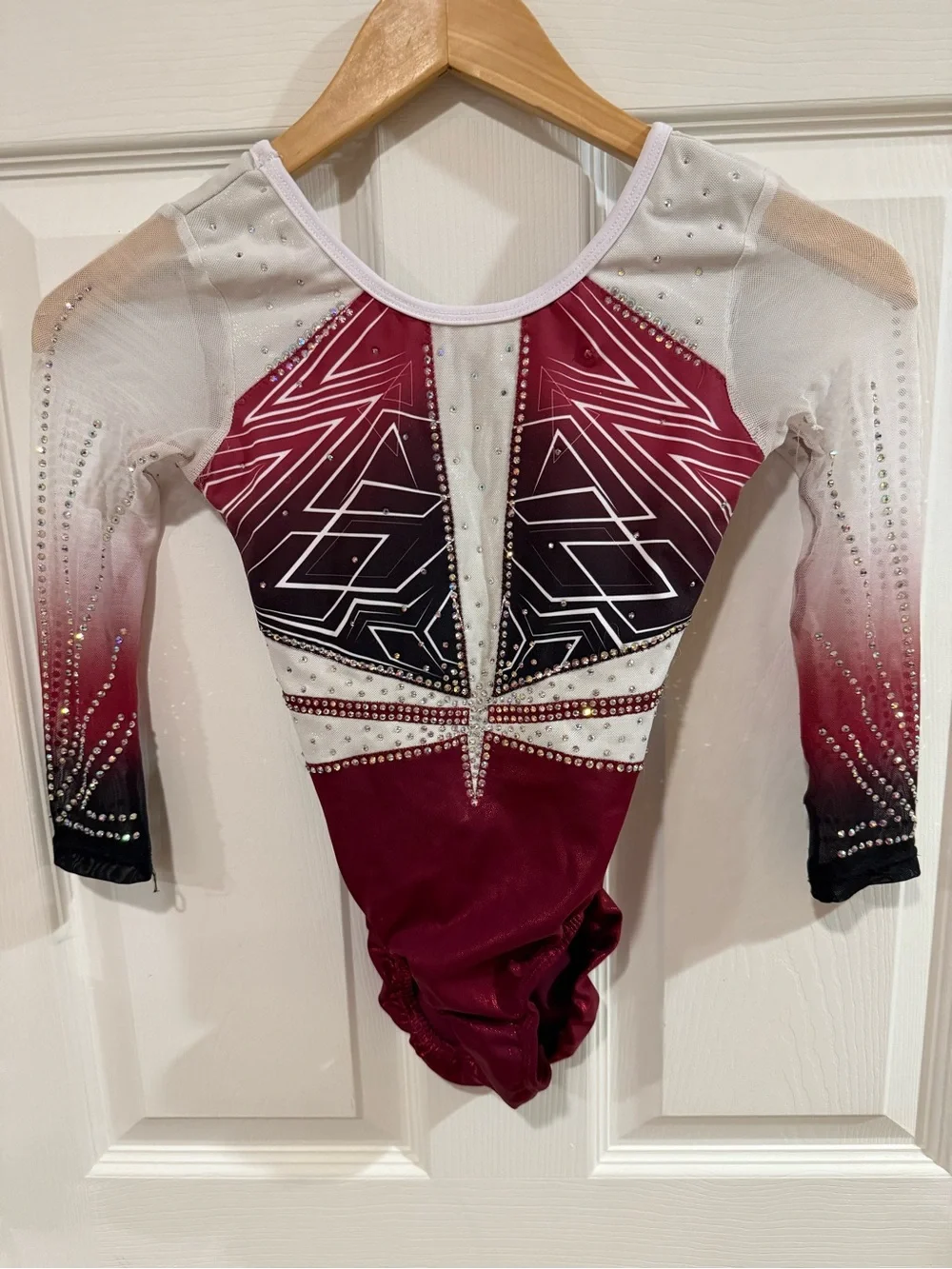 GKelite size 12 Girls Maroon Ombre Gymnastics Leotard unitard w/ Crystal Accents